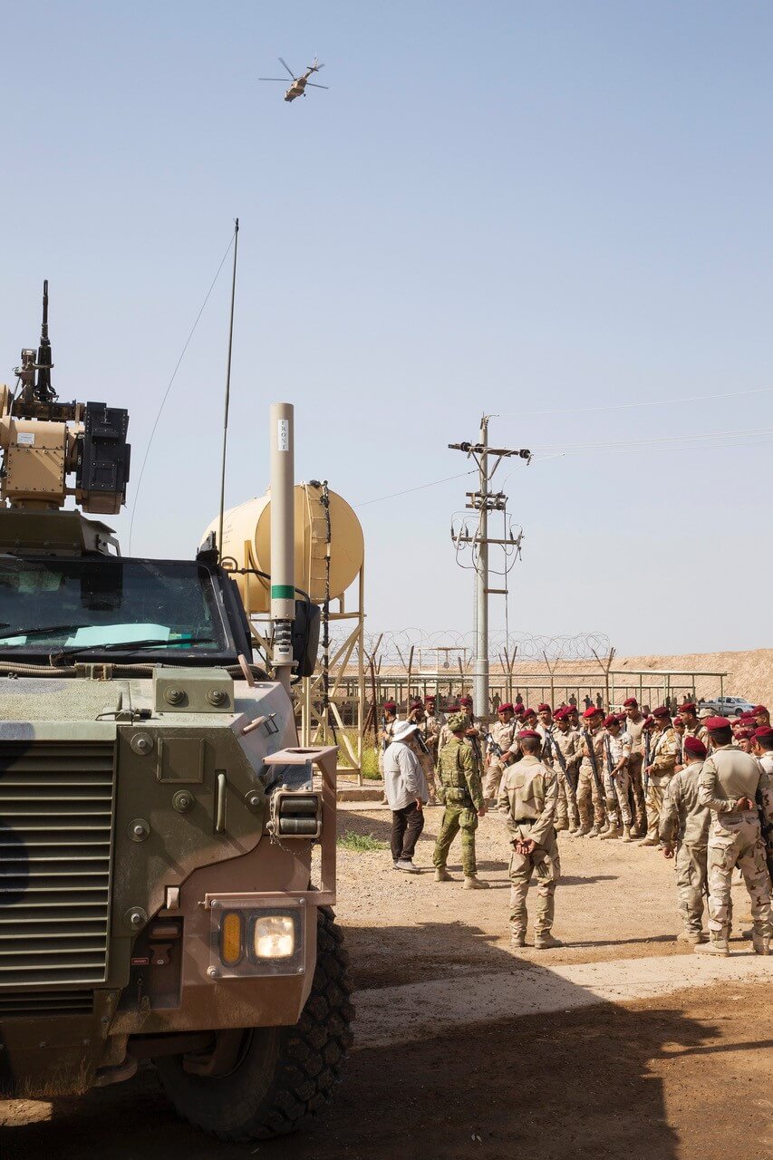CAPT Josh Watson conducts a brief for members of an Iraqi Army Air Defence Battalion at Camp Taji, Iraq.